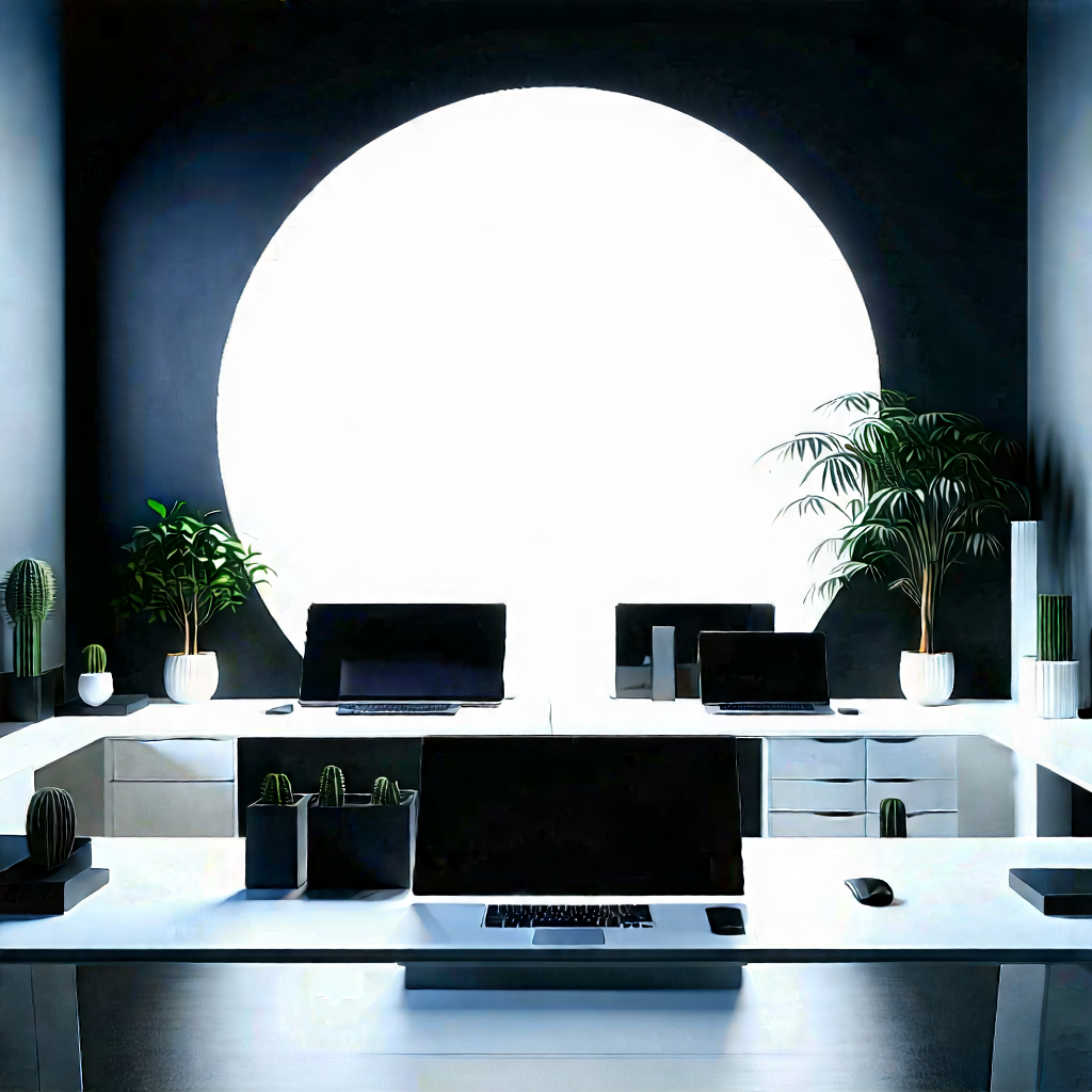 Tech Minimalist Design: (futuristic:1.2) Tech Startup Office With Well-organized Office