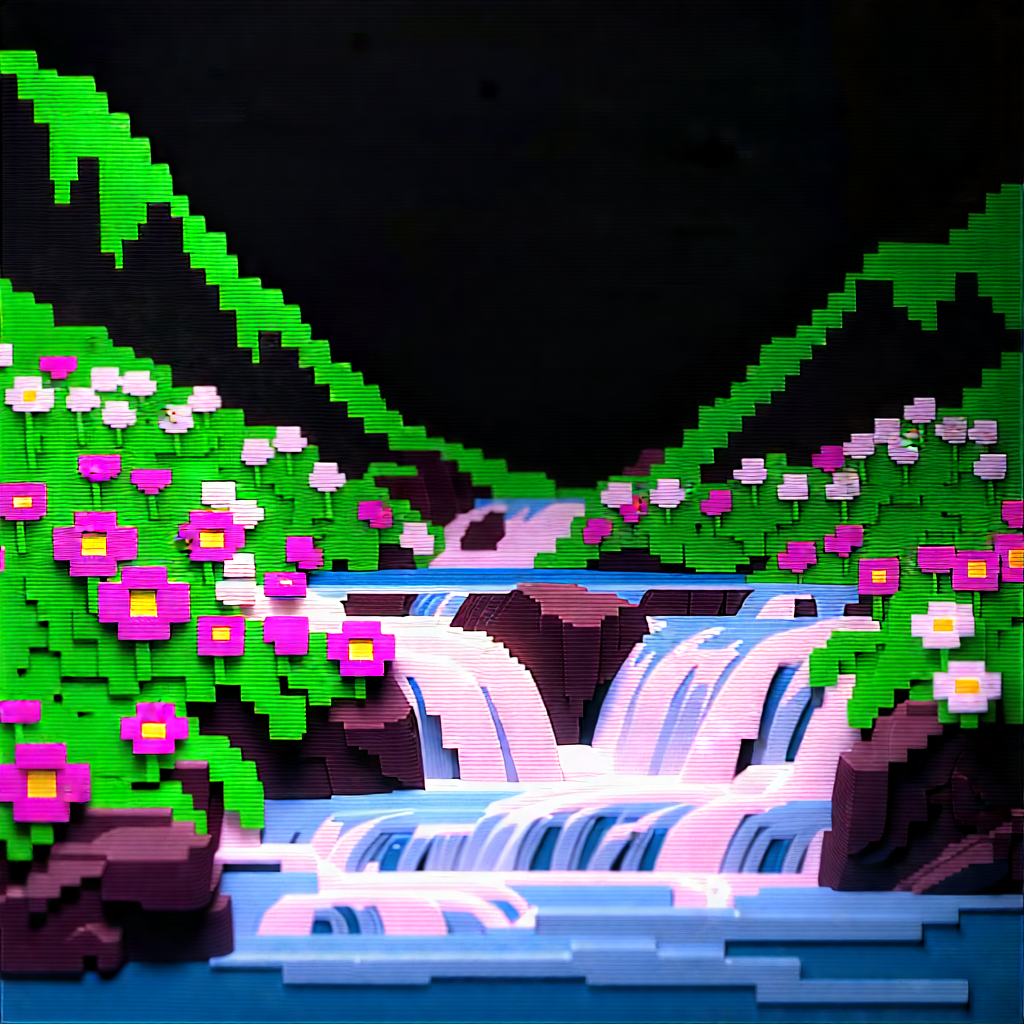 Nature Blender Artwork: Mountain Stream Surrounded By Wildflowers With Creative Colorful
