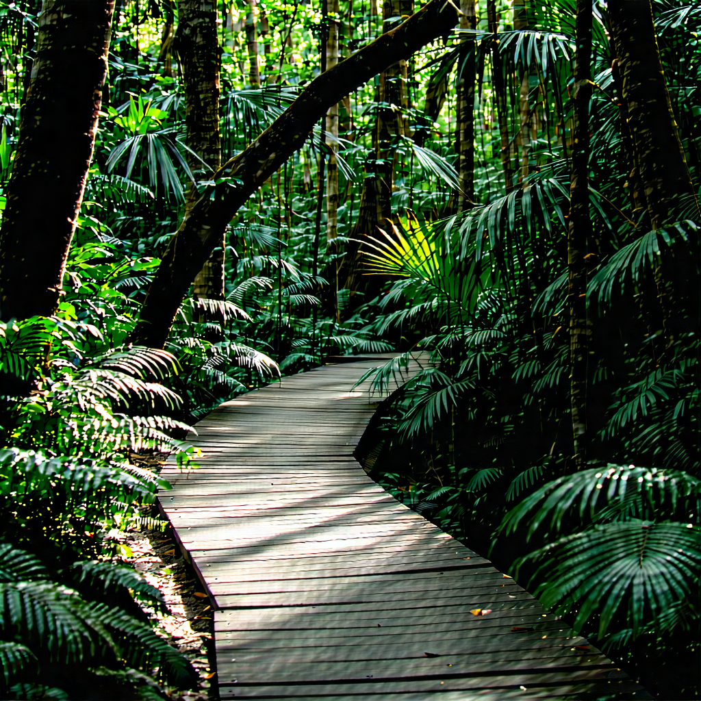 Nature Commercial Photography: Path Through Tropical Jungle With Wooden Pathway