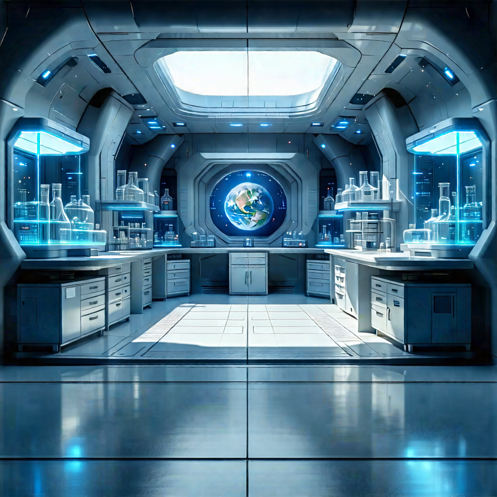 Tech Geometric Design: Futuristic Research Laboratory With Image, There