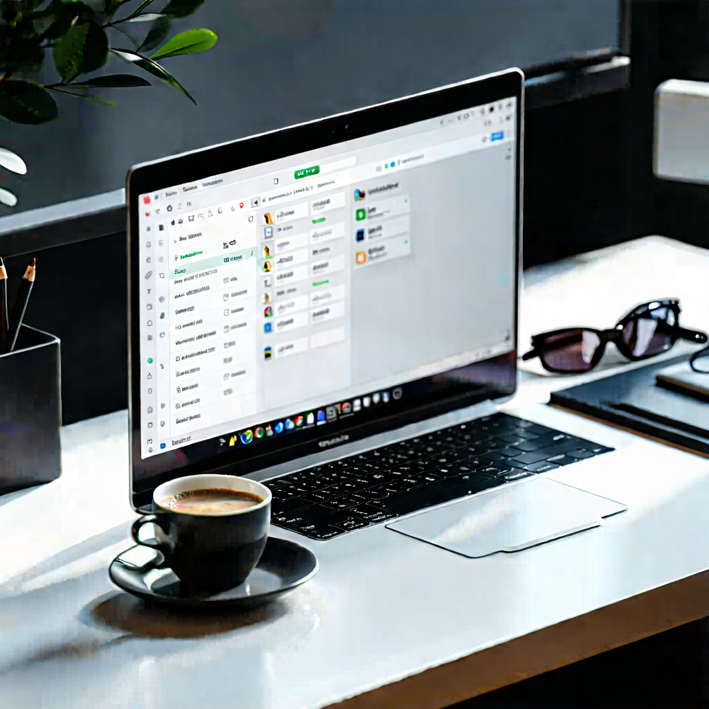 Business Isometric Design: Workplace With Laptop And Coffee On Desk With Laptop Computer