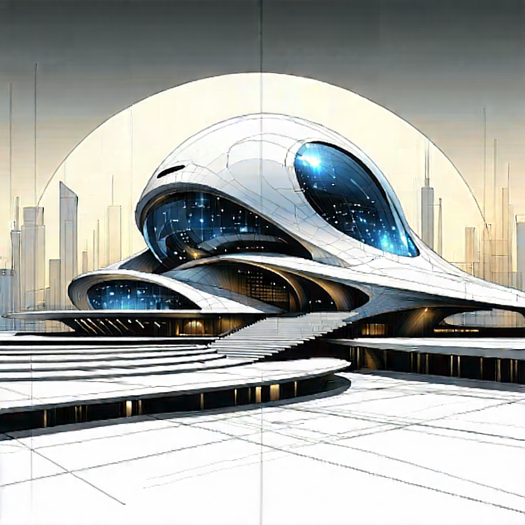 Tech Pencil Sketch: Futuristic Innovation Hub With Drawing Futuristic