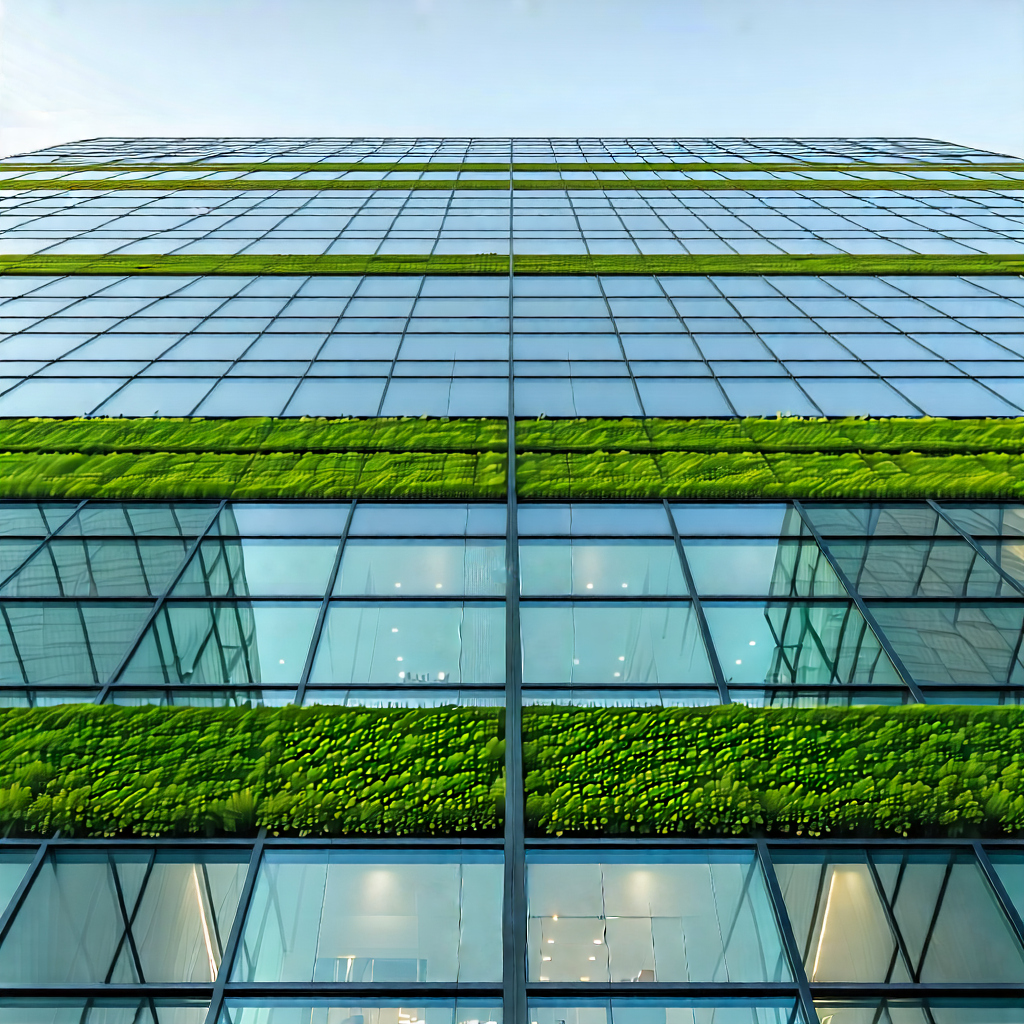 Urban Long Exposure Photography: Glass office tower with green rooftop