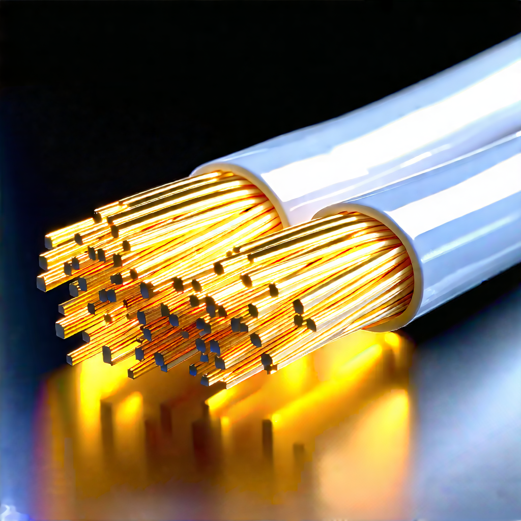 Tech Editorial Photography: Close-up Of Fiber Optic Cables With Bundle Yellow