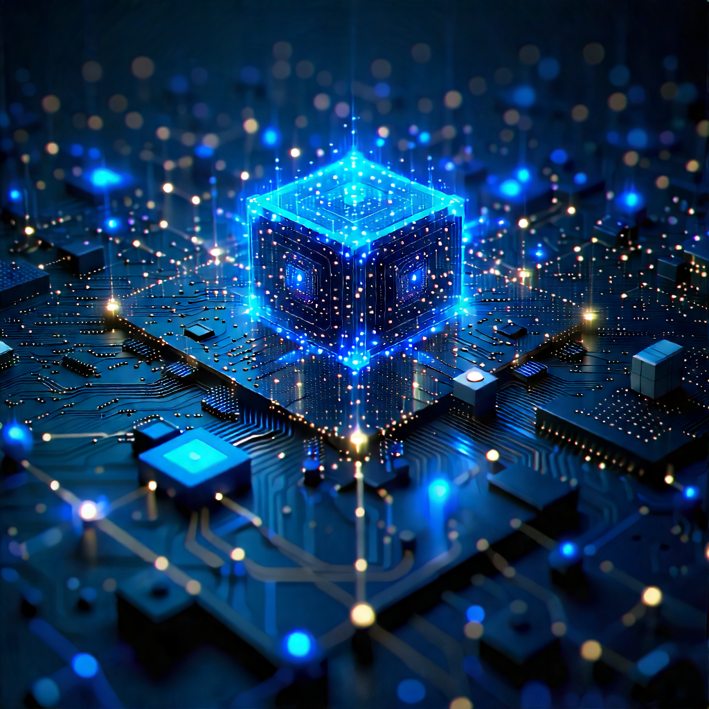 Tech Blender Artwork: Blockchain Network Visualization With Blue, Three-dimensional
