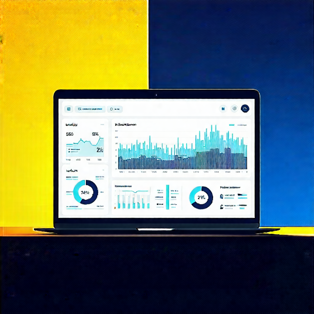 Tech Flat Design: Laptop With Data Visualization With Laptop Computer