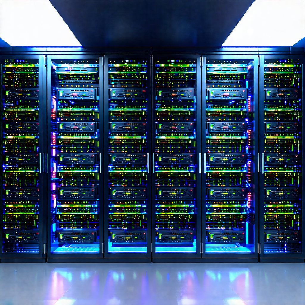Tech Voxel Art: Server Rack With Data Streams With Large Computer