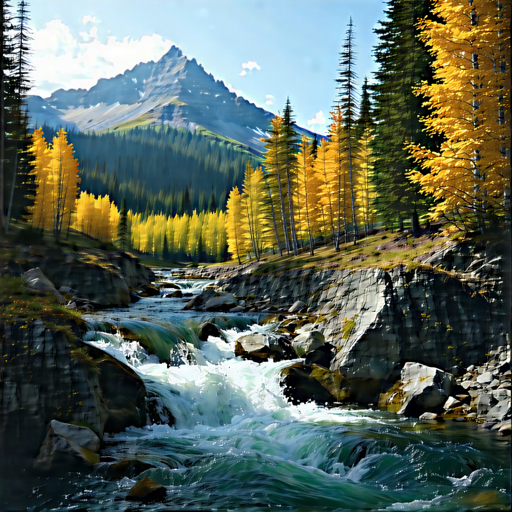 Nature Stock Photography: (mountain:1.32) Stream Surrounded By Autumn Trees With Beautiful Scene