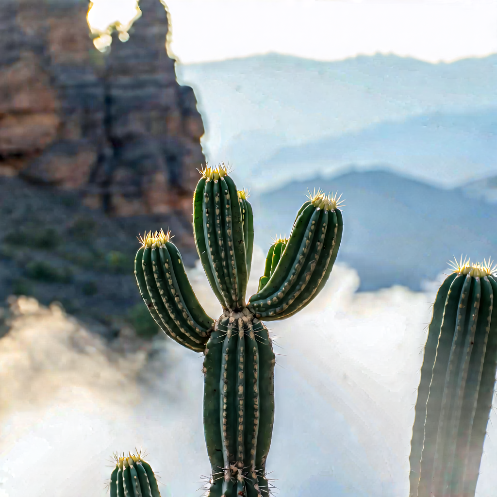Nature Product Photography: Cactus In Misty Environment With Image, There