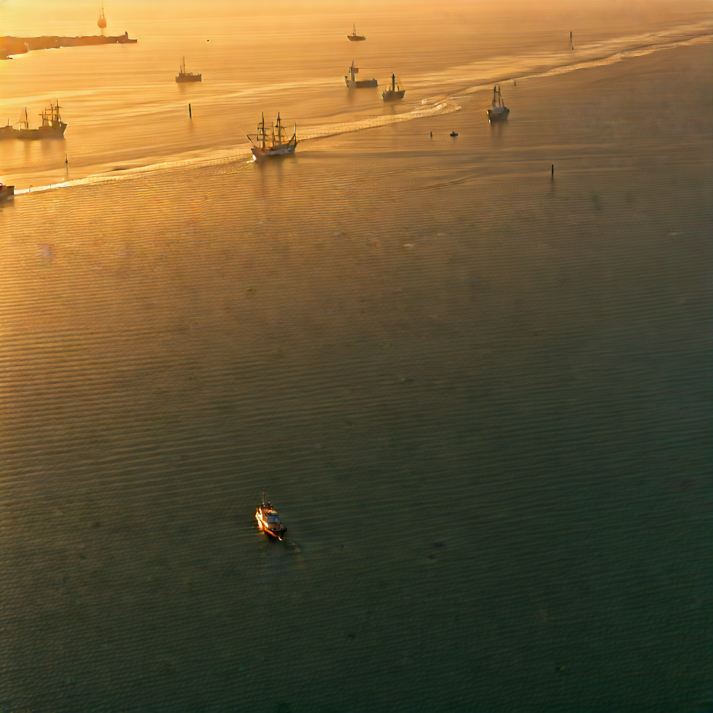 Urban Editorial Photography: Aerial View Of Harbor District With Boat Floating
