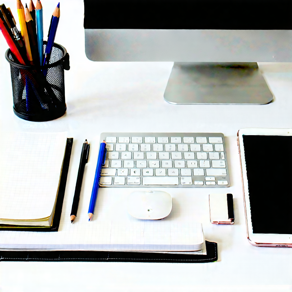 Business Lithograph: Workplace With Digital Devices On Desk With Desk Computer
