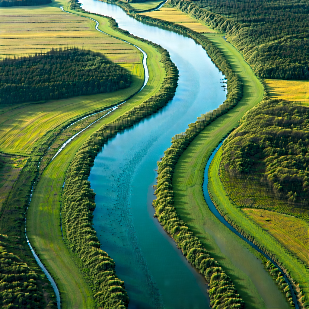 Nature Advertising Photography: Aerial View Of Winding River With Serene River