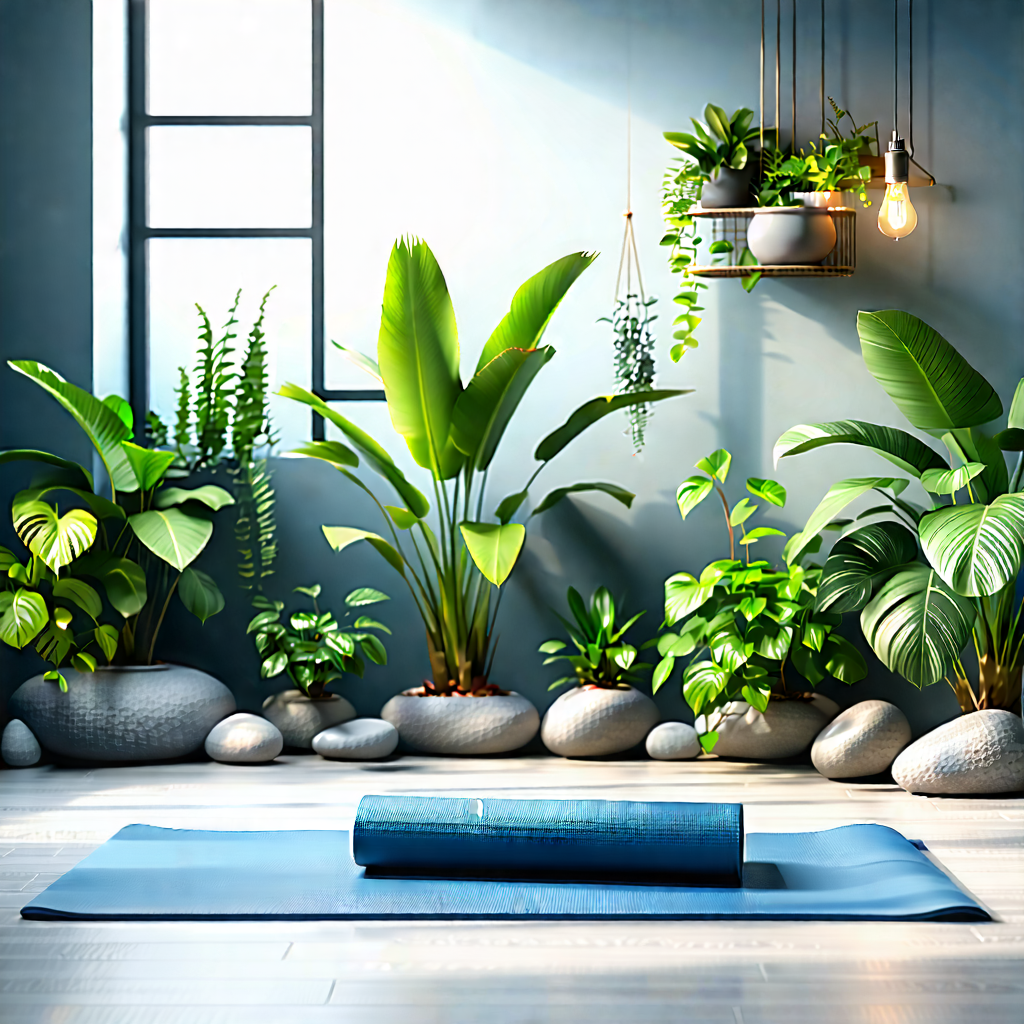 Lifestyle 3d Render: Wellness Scene With Yoga Mat And Plants With Image, There