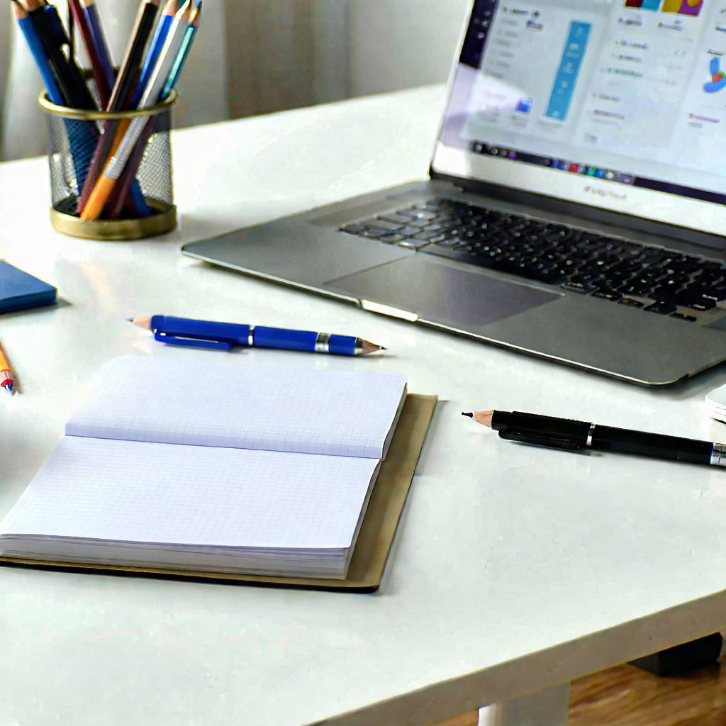Business Product Photography: Workplace with notebooks and pens on desk