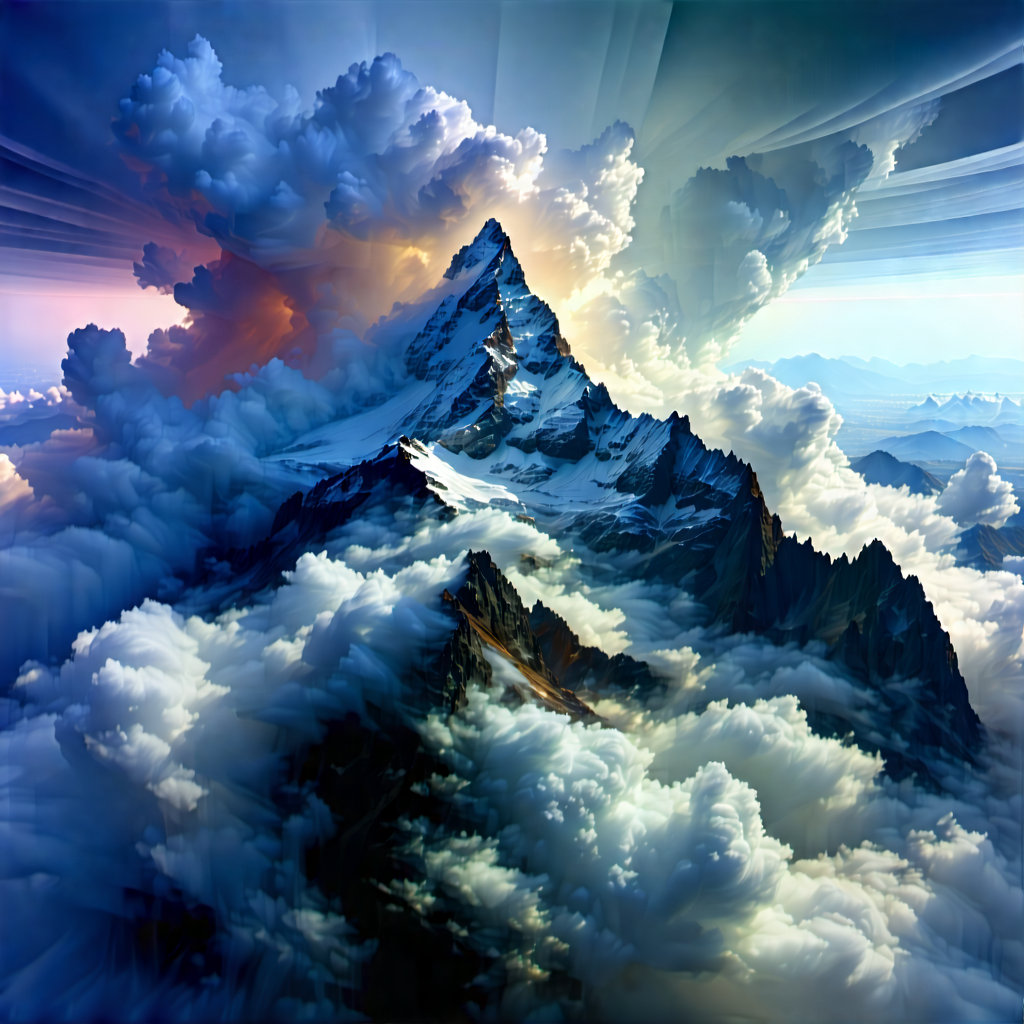 Nature Geometric Design: (dramatic:1.27) Clouds Over (mountain:1.16) Peak With Majestic Mountain