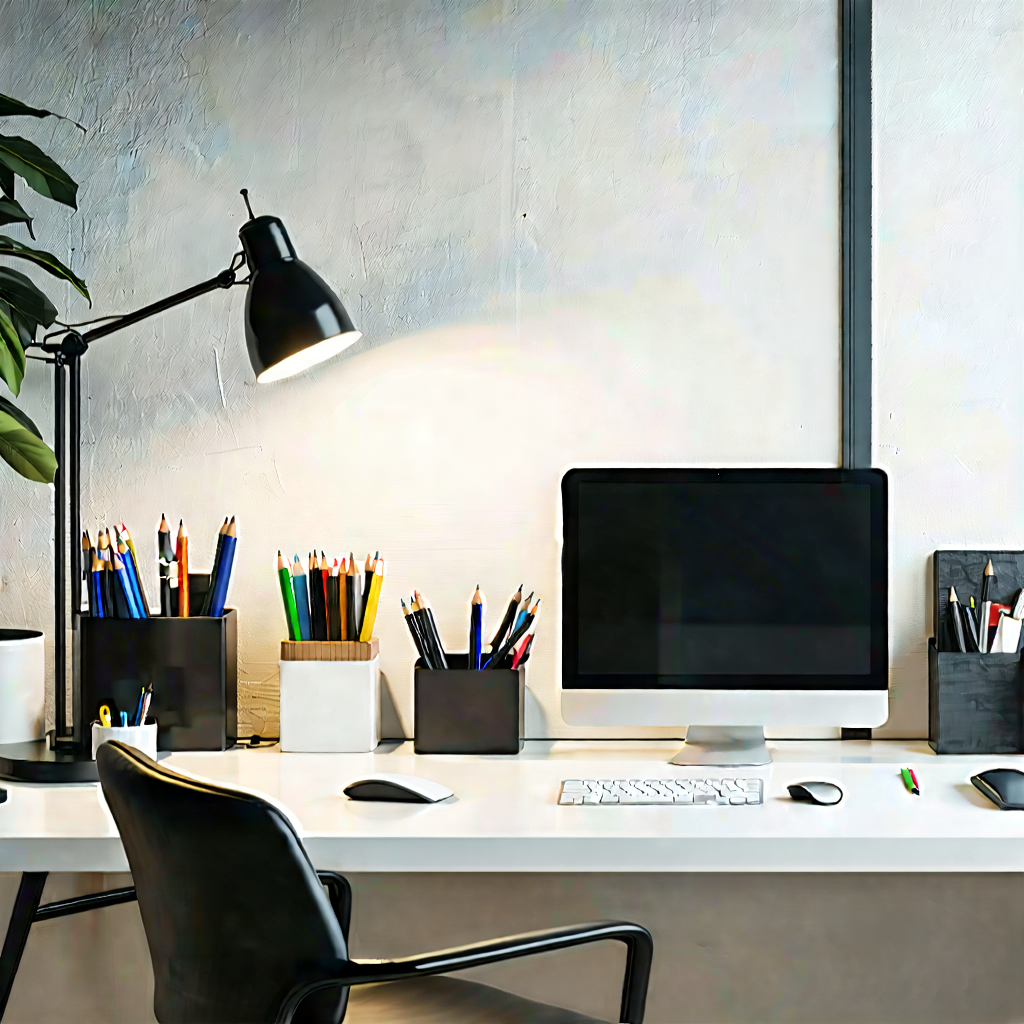 Business Octane Render: Workplace with modern office supplies on desk