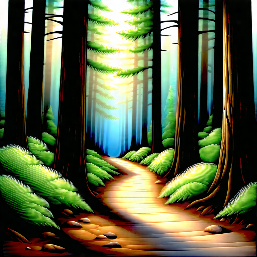 Nature Pastel Drawing: Path through redwood forest