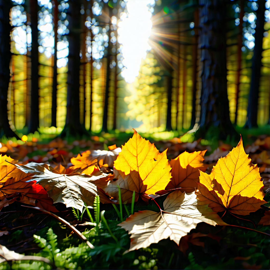 Nature Blender Artwork: Autumn leaves in sunlit clearing