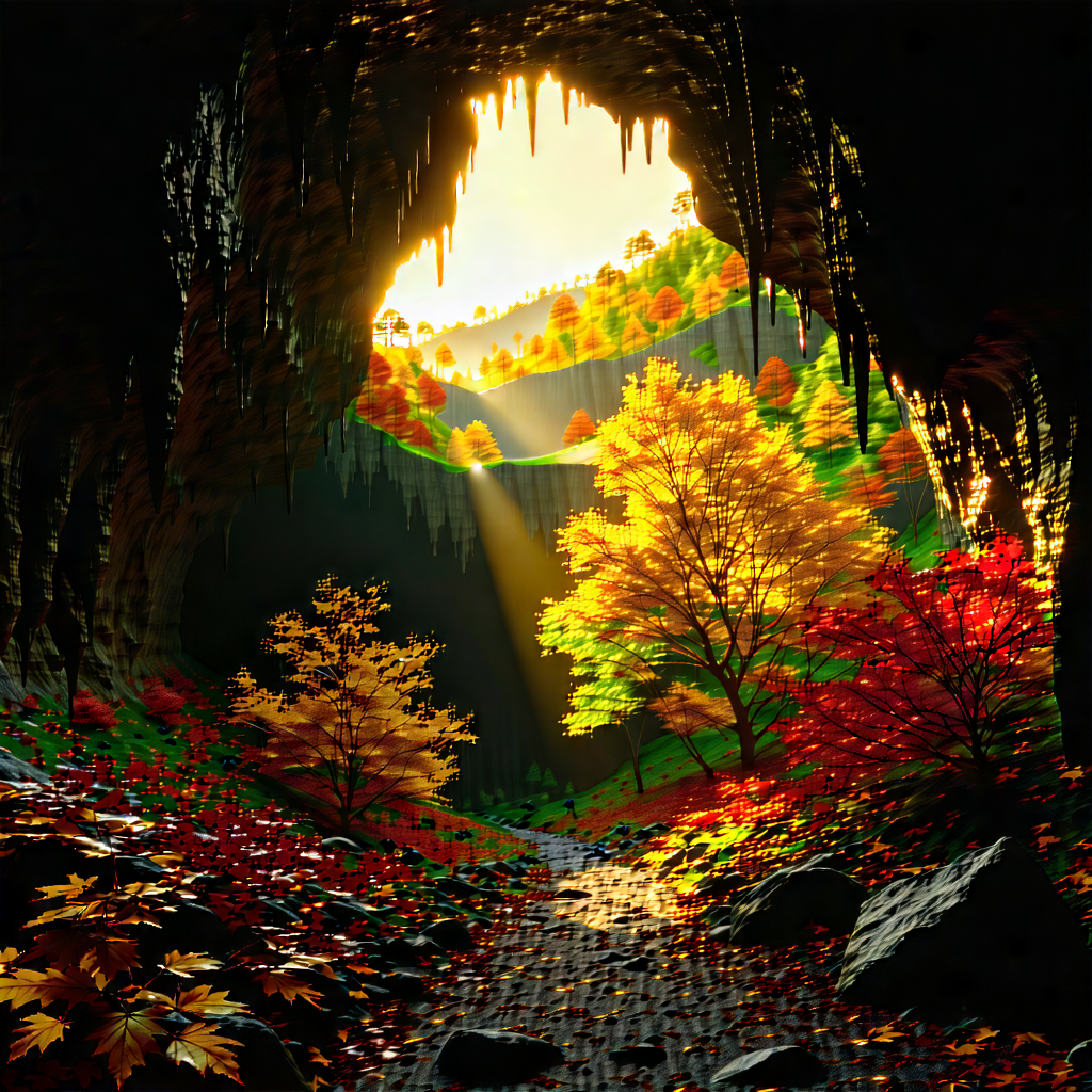 Nature Editorial Photography: Cave Entrance In Autumn Colors With Image, There