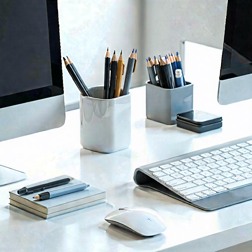 Business Isometric Design: Workplace with modern office supplies on desk