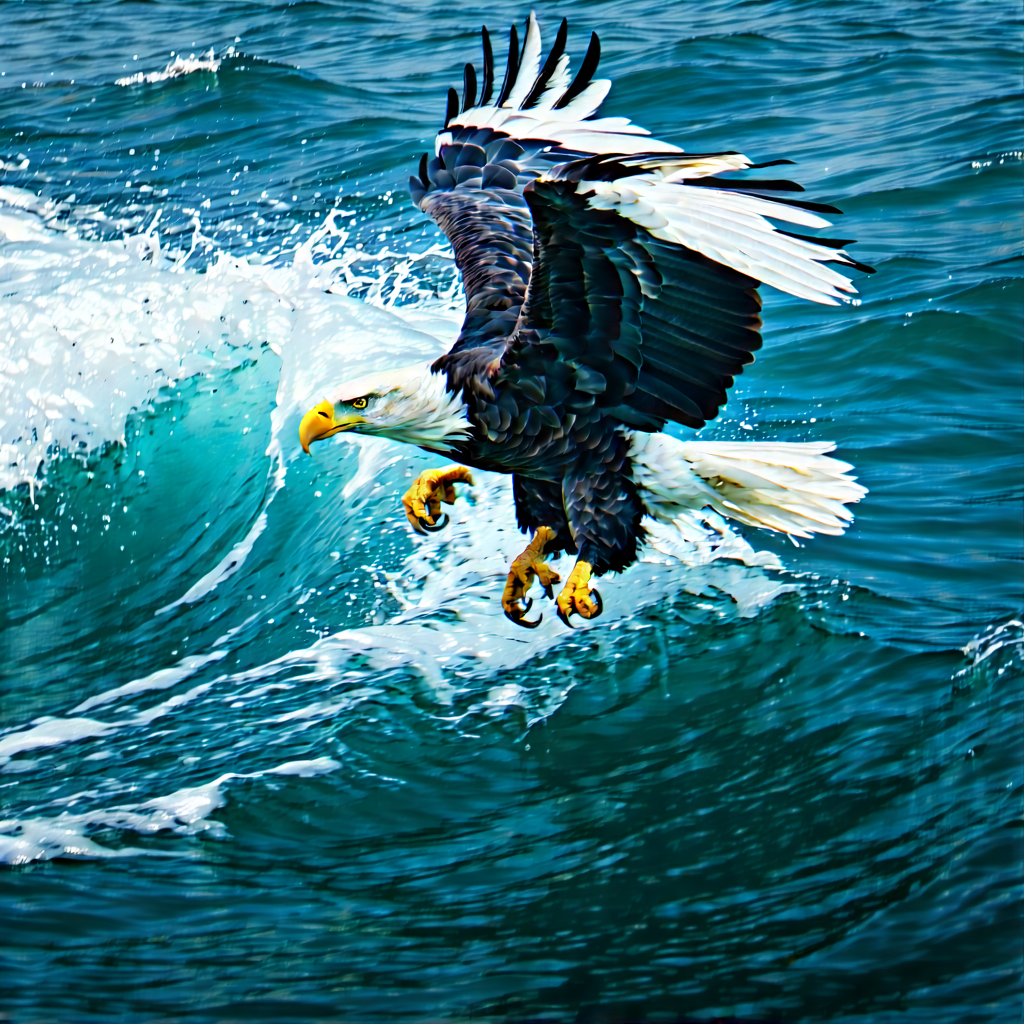 Nature Abstract Design: Eagle In Ocean Waters With Bald Eagle