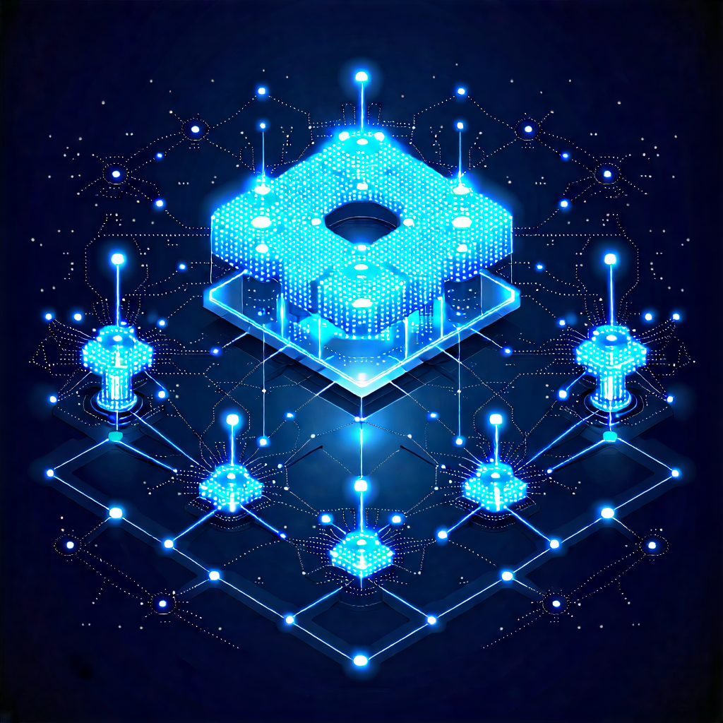 Tech Flat Design: Blockchain Network Visualization With Image, There