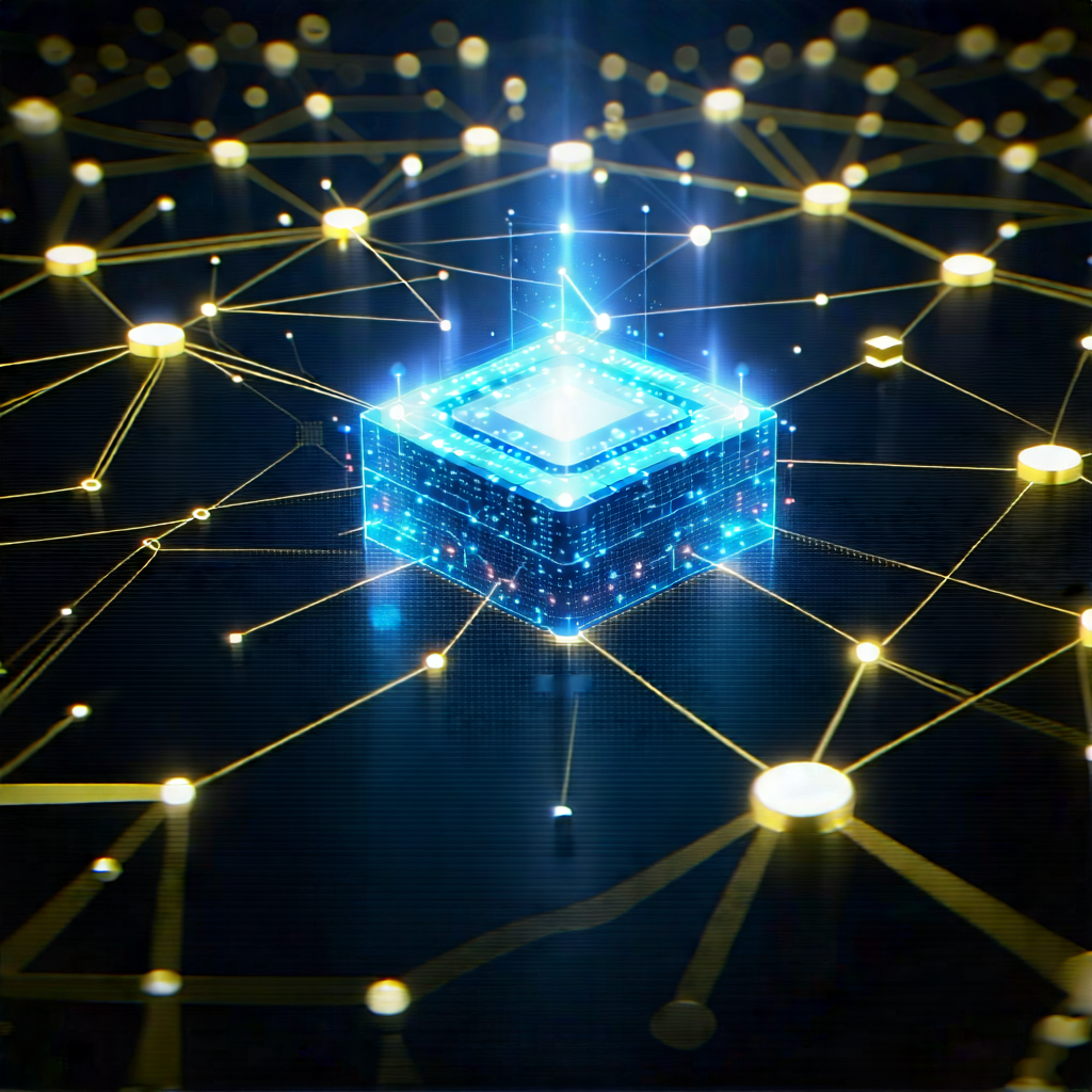 Tech Digital Illustration: Blockchain Network Visualization With Image, There