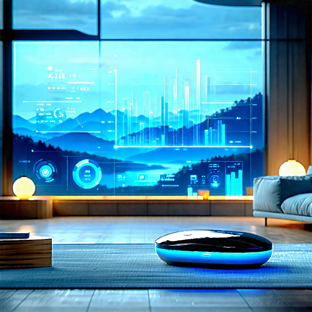 Tech Landscape Photography: Smart Home Device With Data Visualization With Futuristic Living