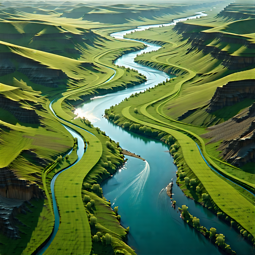 Nature Cinema 4d: Aerial View Of Winding (river:1.38) With Large River
