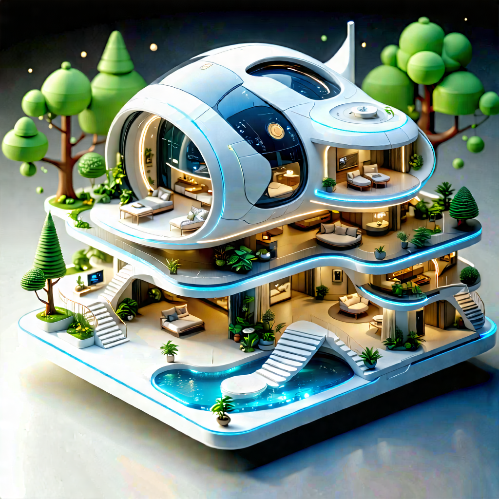 Tech Isometric Design: Futuristic Smart Home With Futuristic House