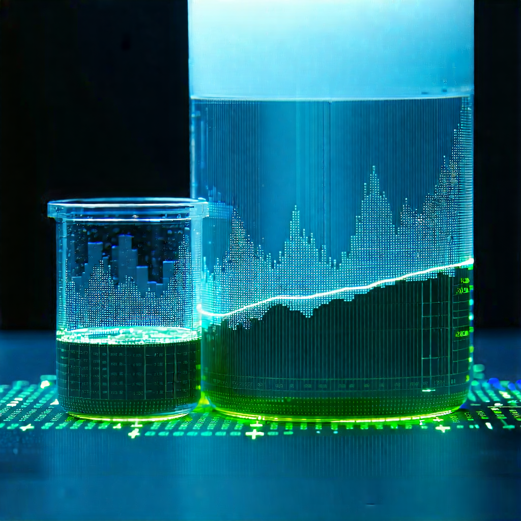 Tech Landscape Photography: Financial Technology In (modern:1.22) Laboratory With Large Green