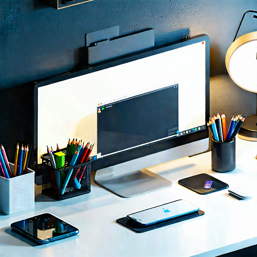 Business Isometric Design: Workplace with digital (devices:1.48) on desk