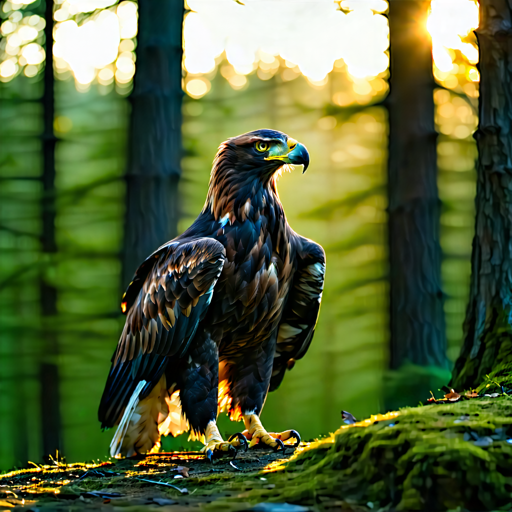 Nature Long Exposure Photography: Eagle In Forest Environment With Large Bird,