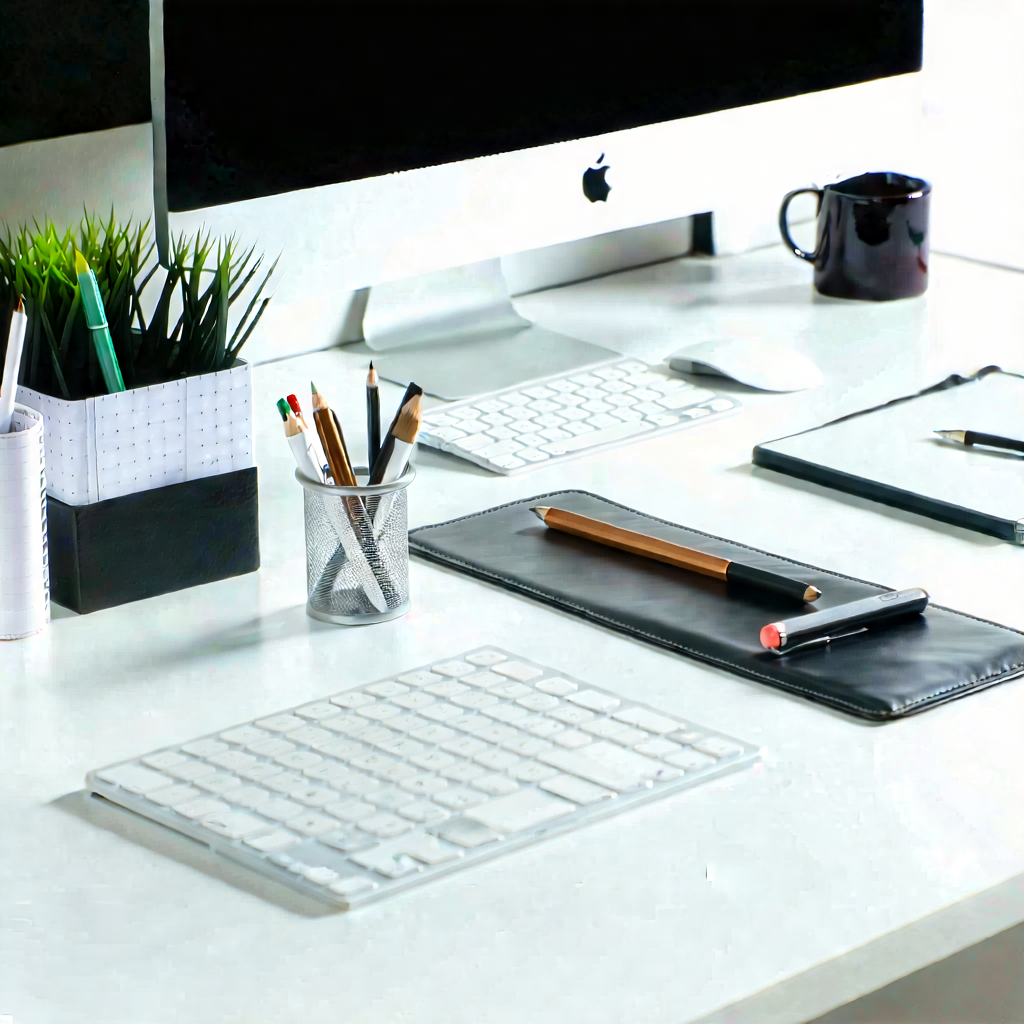 Business Editorial Photography: Workplace with modern office supplies on desk