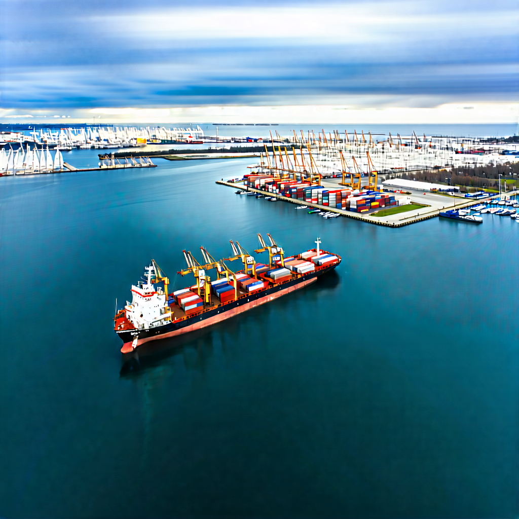 Urban Long Exposure Photography: Aerial View Of Harbor District With Large Cargo