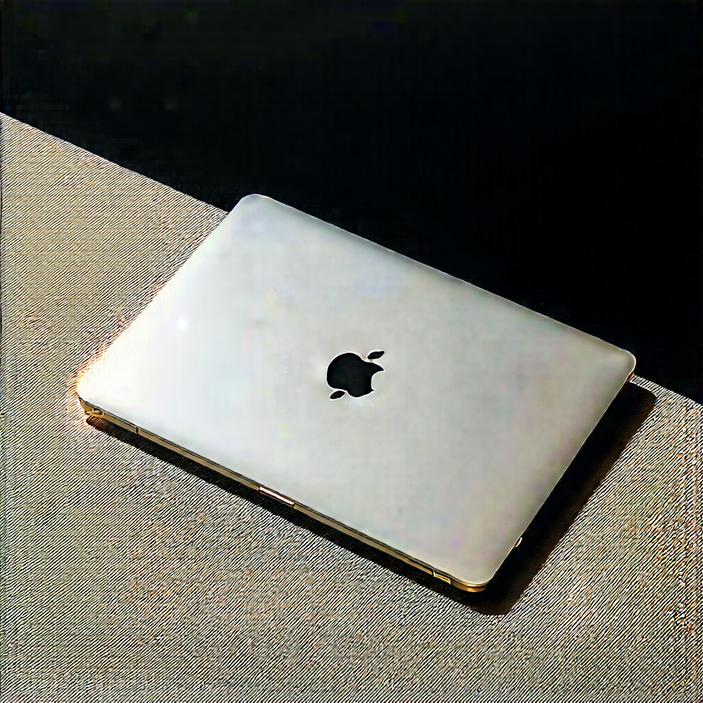 Tech Aerial Photography: Laptop With User Interface With White Apple