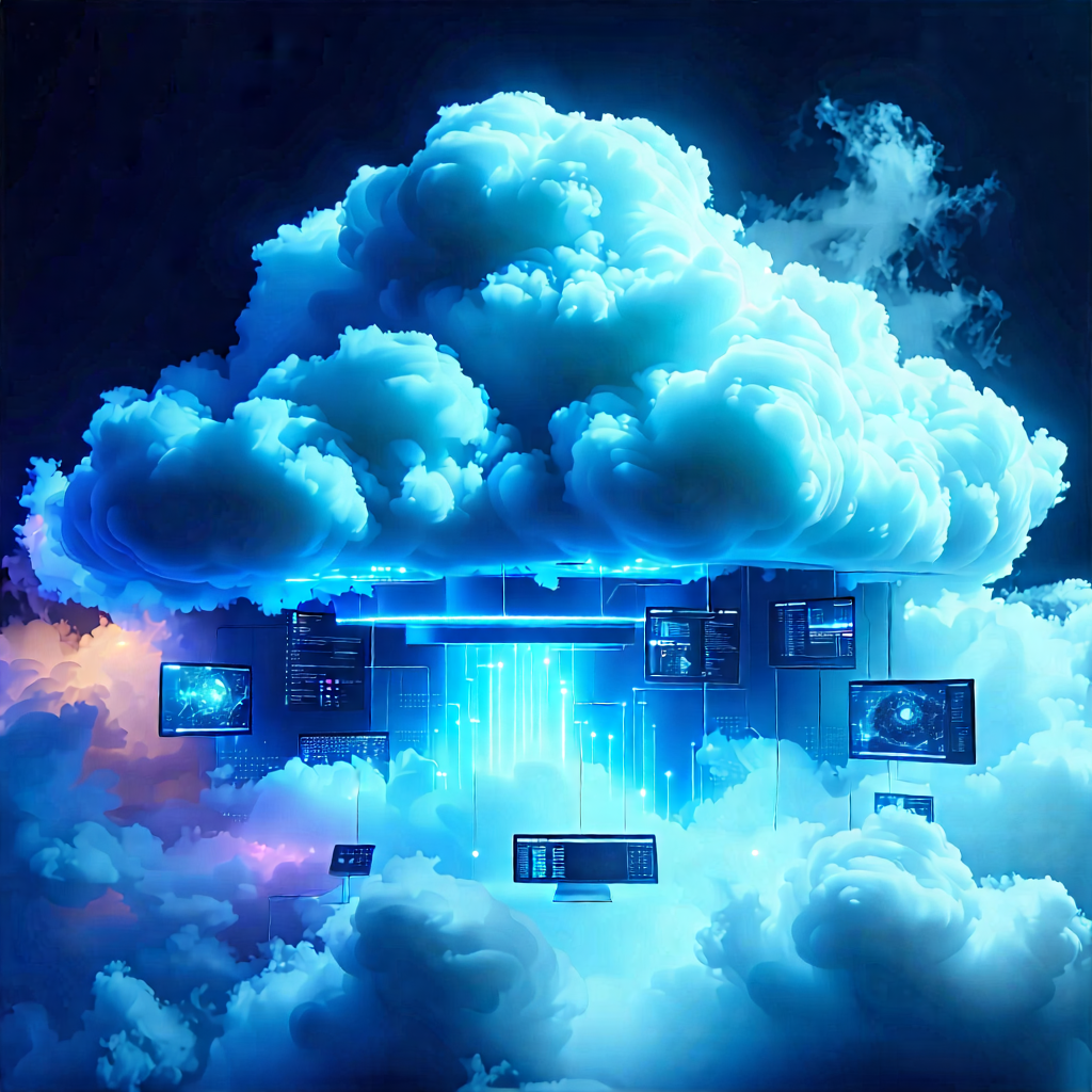 Tech Lithograph: Cloud Computing Visualization With Large, Blue