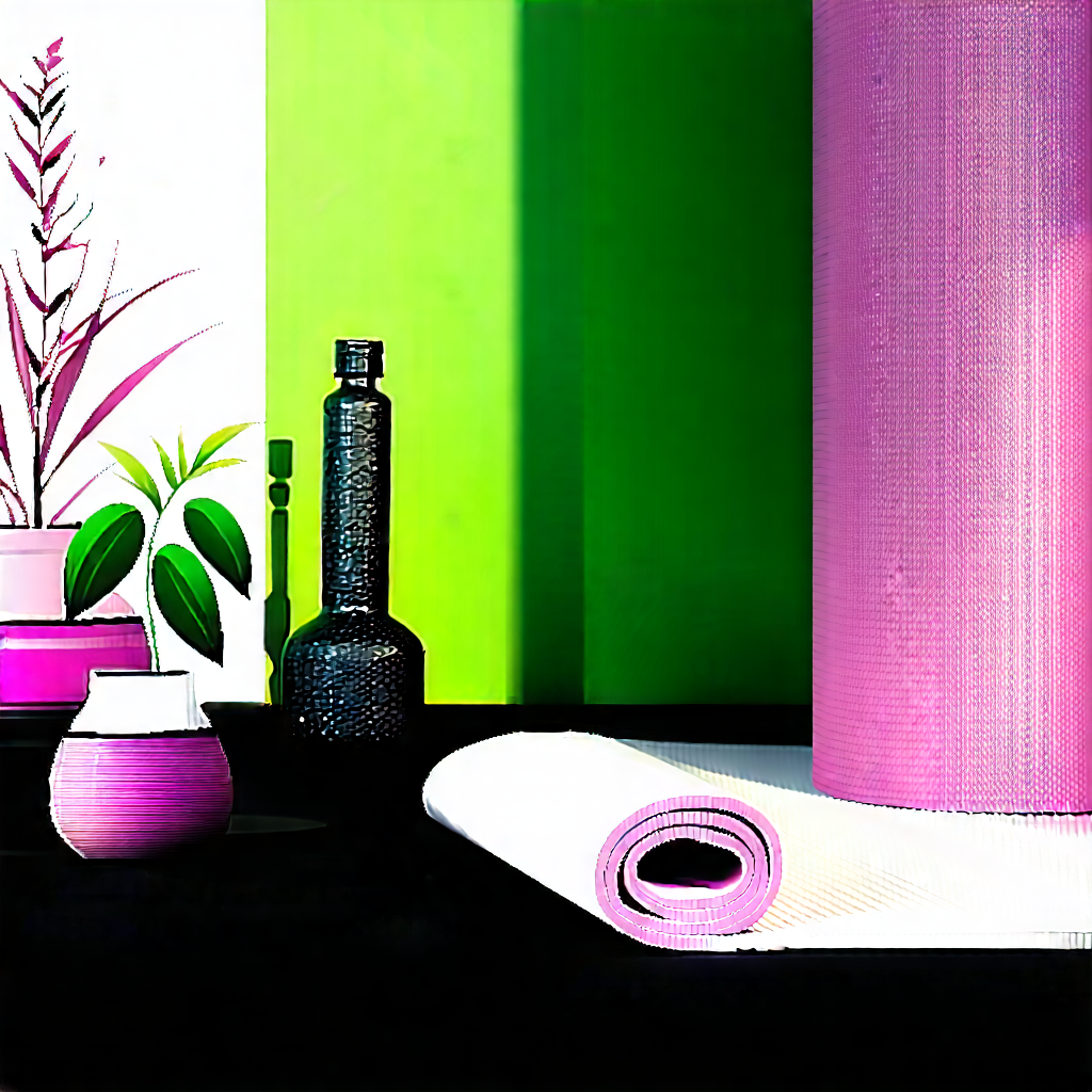 Lifestyle Concept Art: Wellness Scene With Yoga Mat And Plants With Table Variety