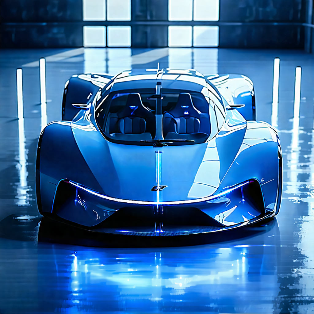 Tech Gouache Painting: Innovative Electric Vehicle Design With Blue Sports