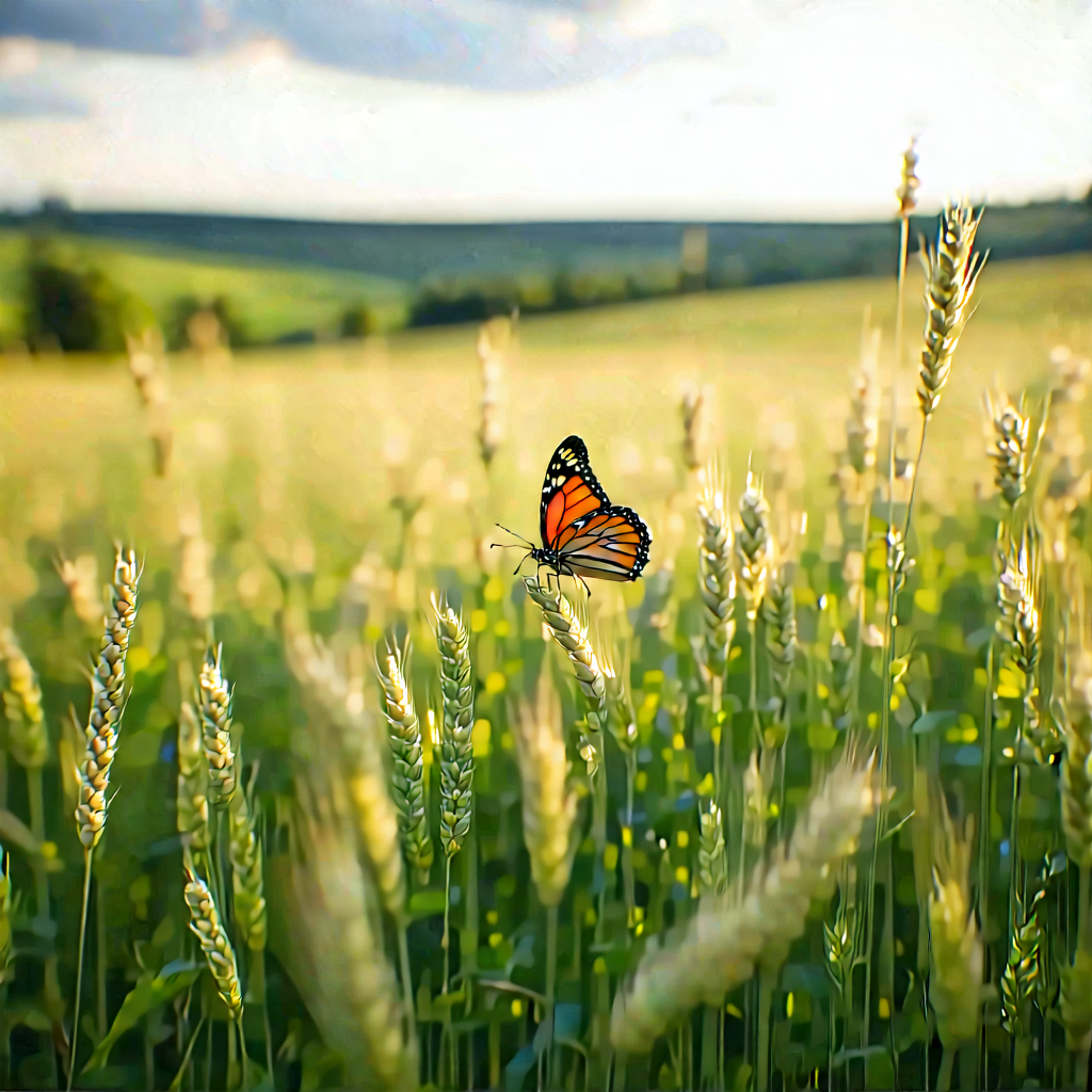 Nature Infographic Style: Butterfly In Prairie Grassland With Beautiful Orange