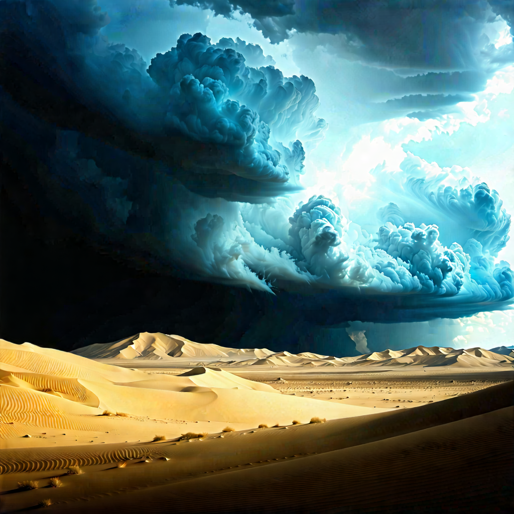 Nature Blueprint Style: Storm Clouds Over Desert With Beautiful Desert