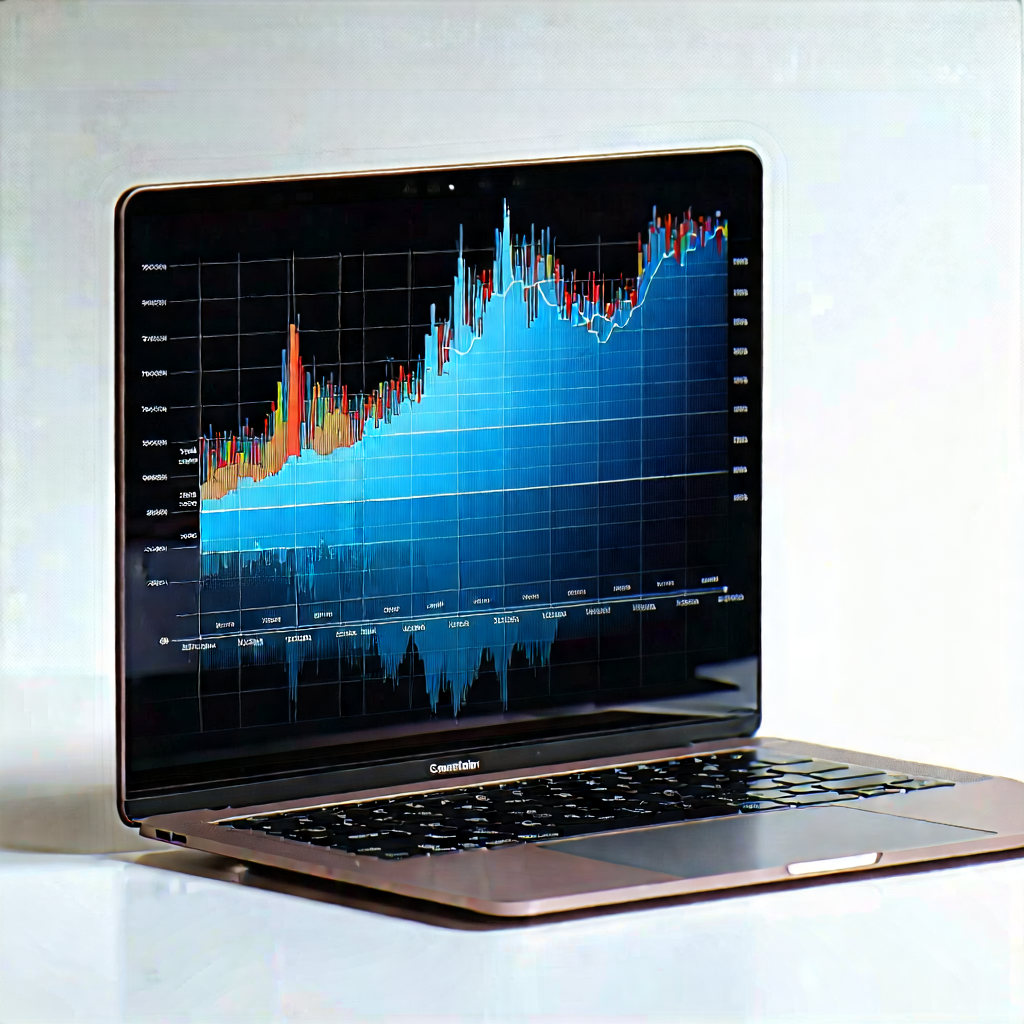 Tech Gouache Painting: Laptop With Data Visualization With Laptop Computer