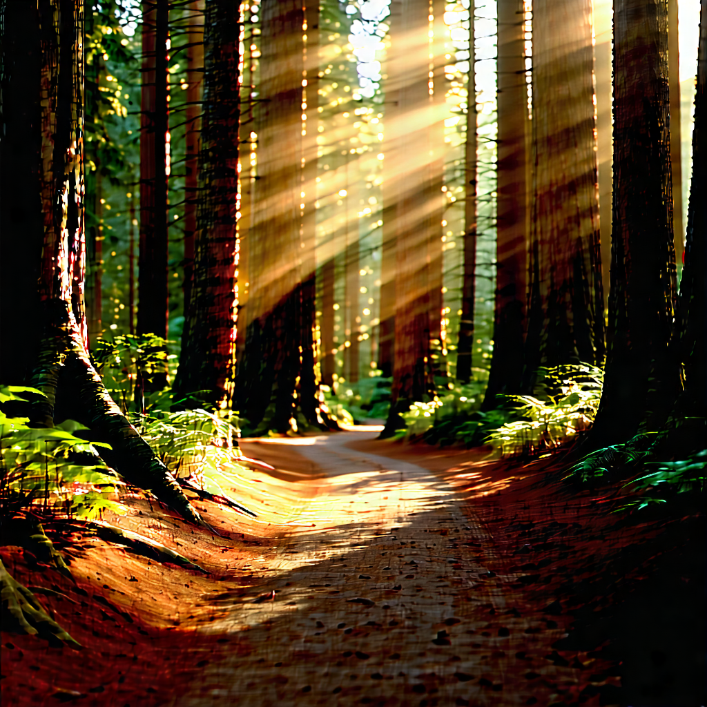 Nature Digital Illustration: Path Through Redwood Forest With Image, There