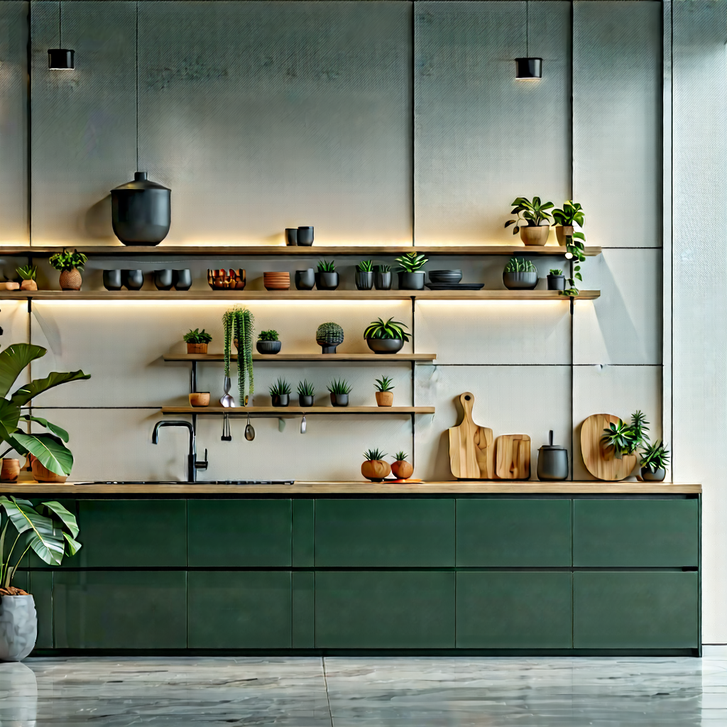 Lifestyle Low Poly: Modern Kitchen With Minimalist Decor With Kitchen Green