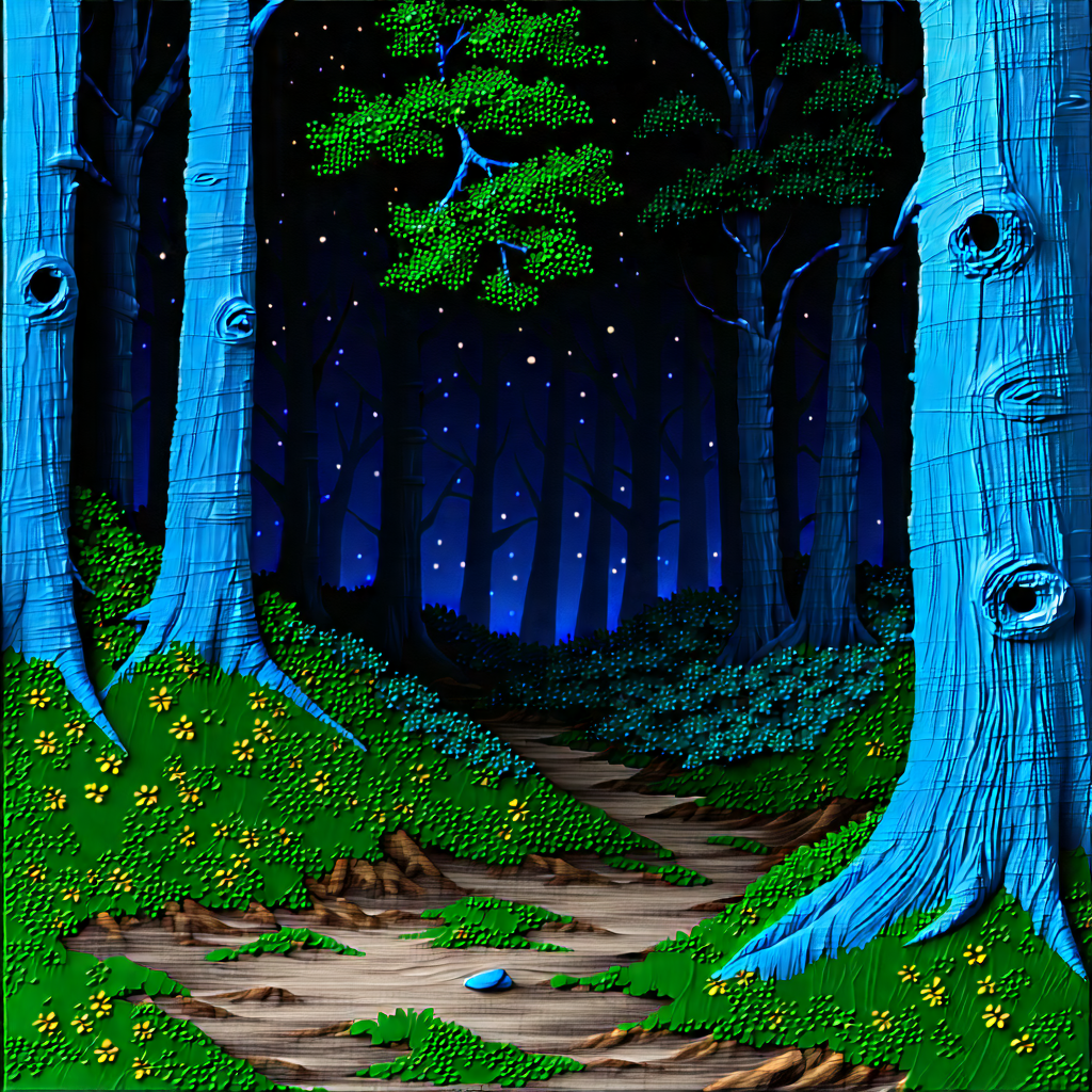 Nature Oil Painting: (forest:1.19) Scene During Night With Image, There