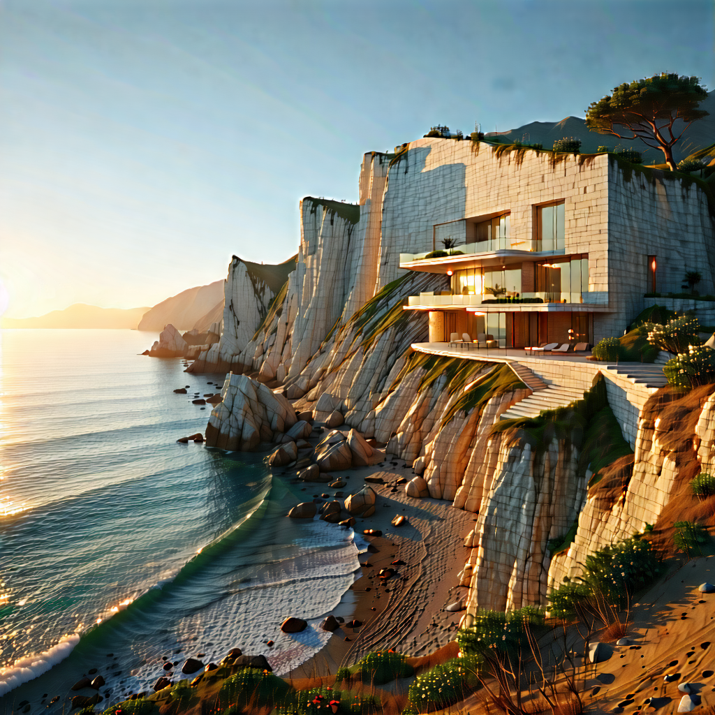 Nature Architectural Photography: Coastal cliff during golden hour