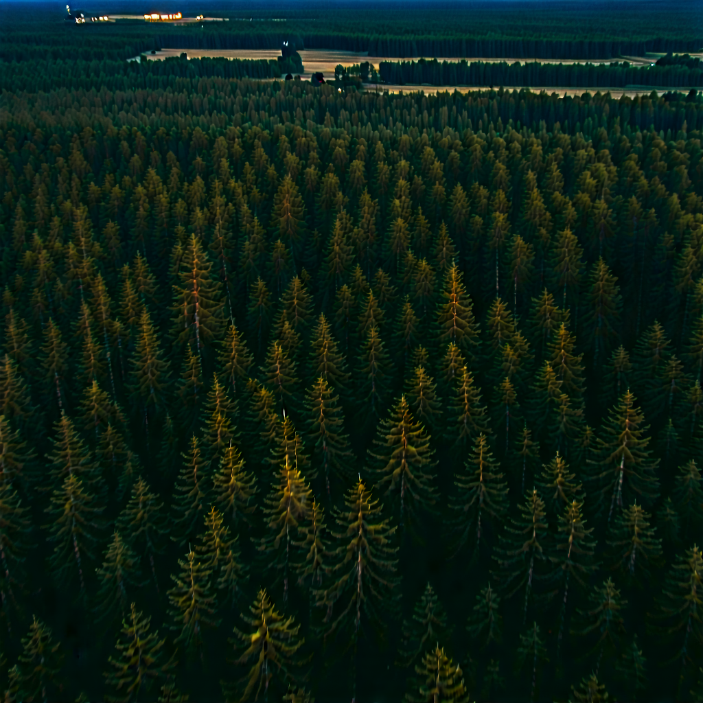 Nature Aerial Photography: Forest scene during night