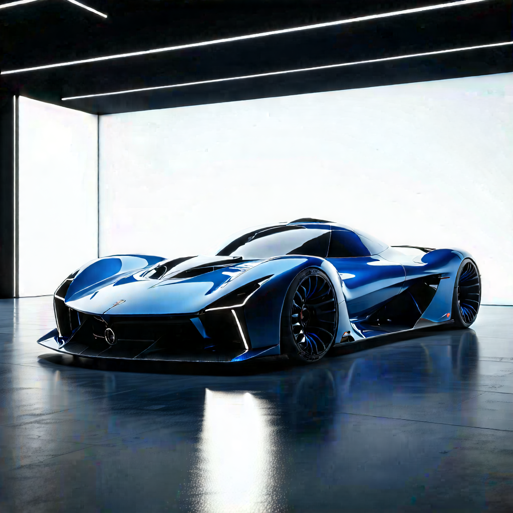 Tech Minimalist Design: Automotive Technology In Design Studio With Blue Sports