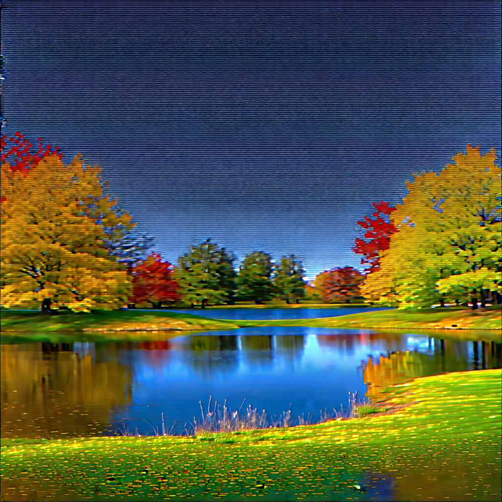 Nature Commercial Photography: Tranquil Pond Surrounded By Autumn (trees:1.12) With Serene Scene