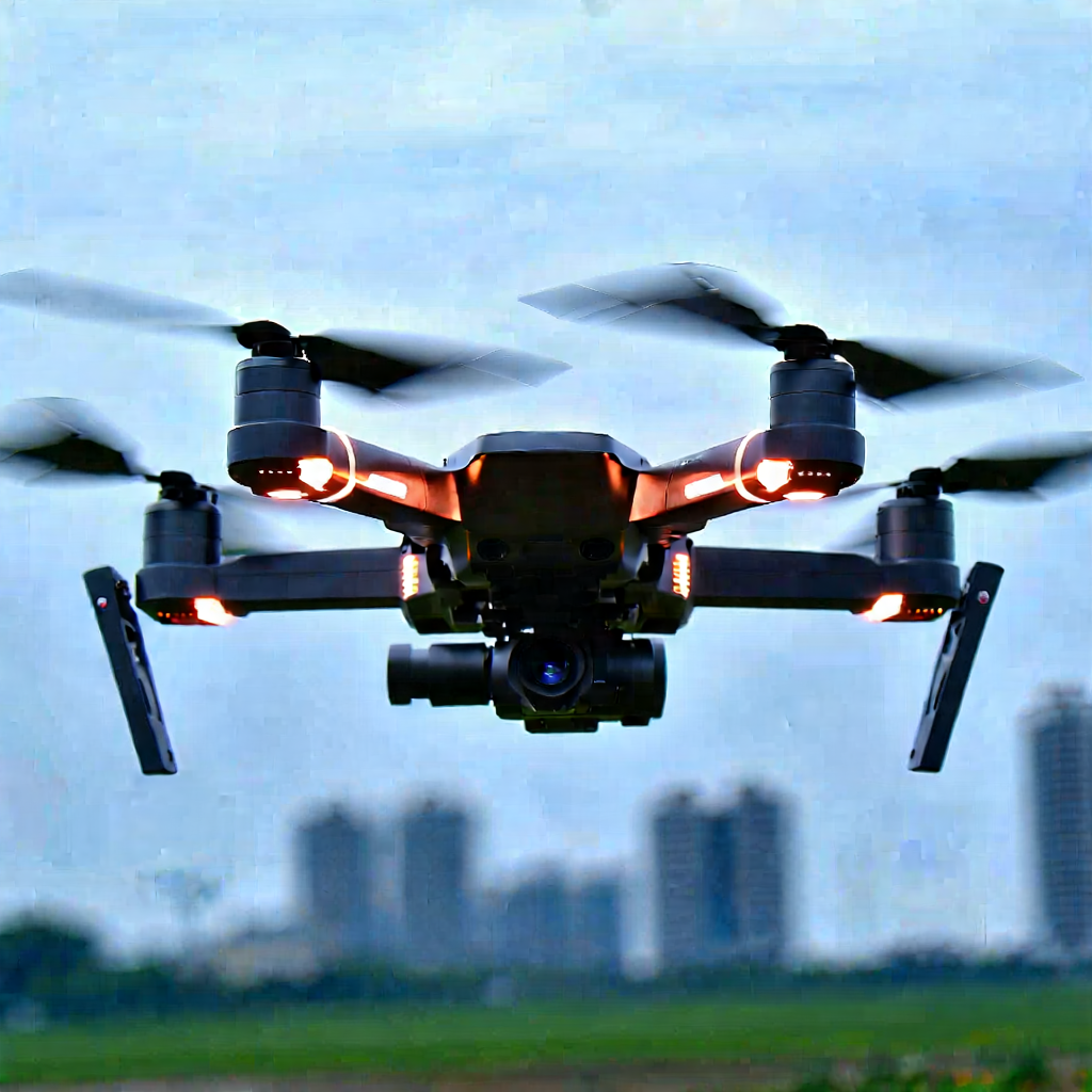 Tech Landscape Photography: Drone With User Interface With Drone Flying